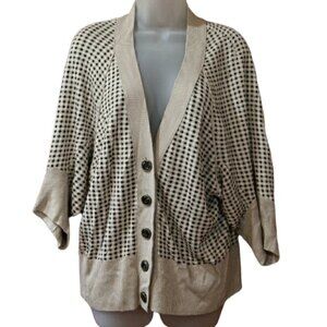 Ellen Tracy Cashmere Blend Brown Big Button Spotted Cardigan Sweater Med